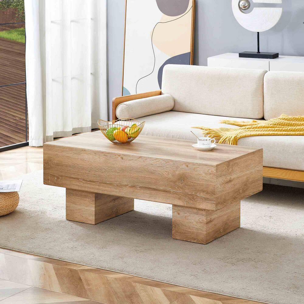 43.3 in. Natural Wood Rectangle MDF Coffee Table