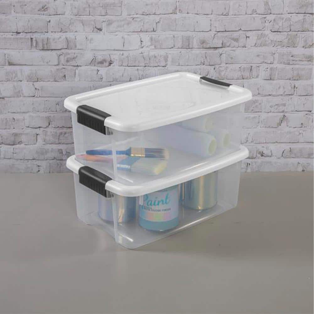 Clear Plastic Stackable Storage Bins with Latching Lids, 12-Pack