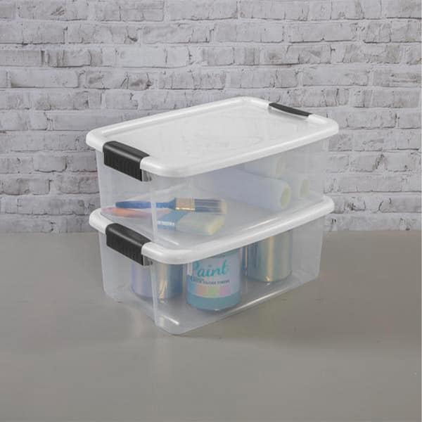 Sterilite 30 Quart Clear Plastic Storage Bin with White Latch Lid, 42 Pack  
