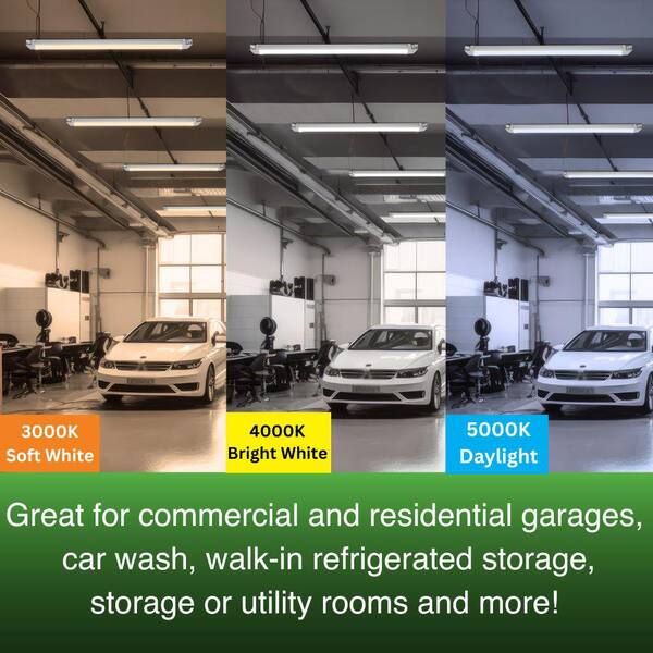 JTT 4FT LED Vapor Tight Light Fixture – Selectable 40W/50W/60W, 4000K/5000K/6000K CCT, IP65 Waterproof & IK08 Impact Rated, ETL Listed, 4-Pack For Shop, Garage, Barn