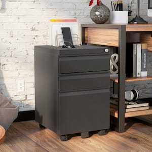 St Clare Ash Gunmetal Mobile File Cabinet with Locking Drawer