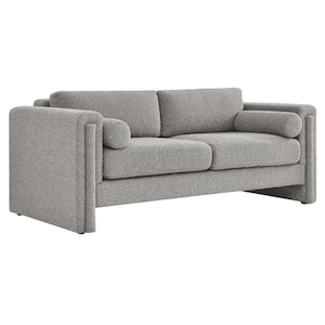 Visible 77 in. Square Arm Boucle Fabric Rectangle Sofa in Light Gray