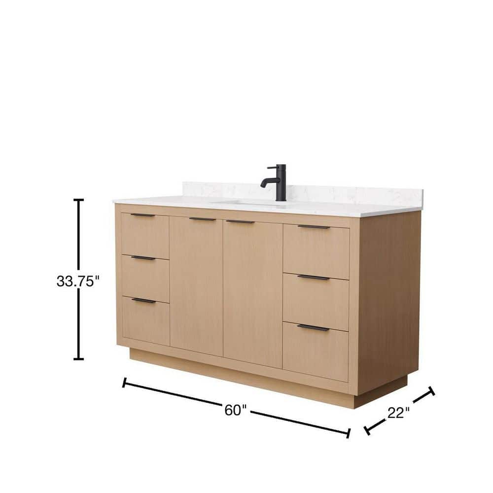 Maroni 60" Light Straw Single Bathroom Vanity with Carrara Marble Top