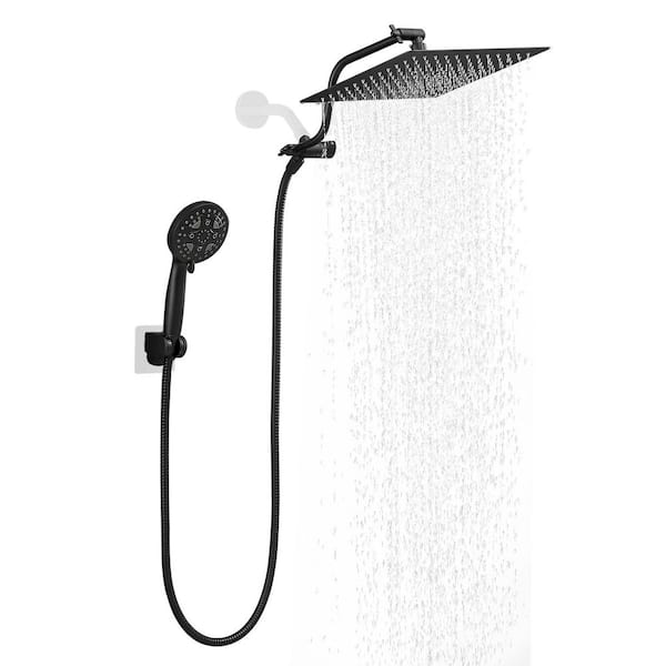 7-Spray Wall Mount Handheld Shower Head 1.8 GPM with Shower Head in Matte Black
