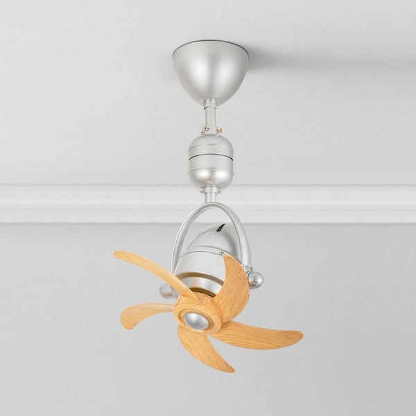 Veslynn 16 in. Silver Flush Mount Adjustable Oscillating Ceiling Fan with Wood-Tone Blades and Remote Included