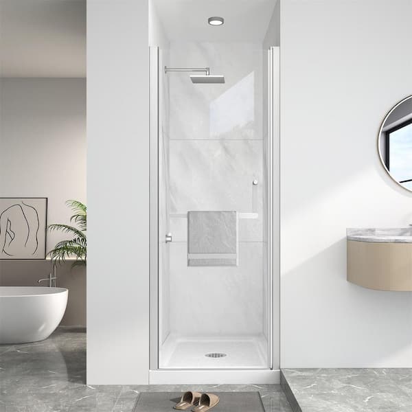24-26 in. W x 72 in. H Pivot Frameless Shower Door in Brushed Nickel with Clear Tempered Glass