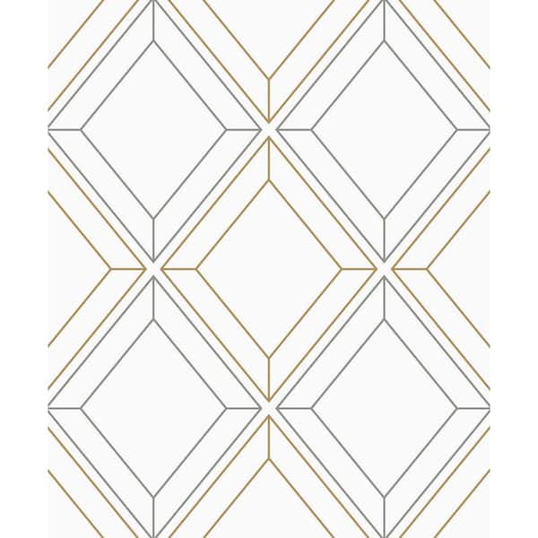Seabrook Designs Metallic Silver and Gold Linework Gem Unpasted Nonwoven Paper Wallpaper Roll 57.5 sq. ft.