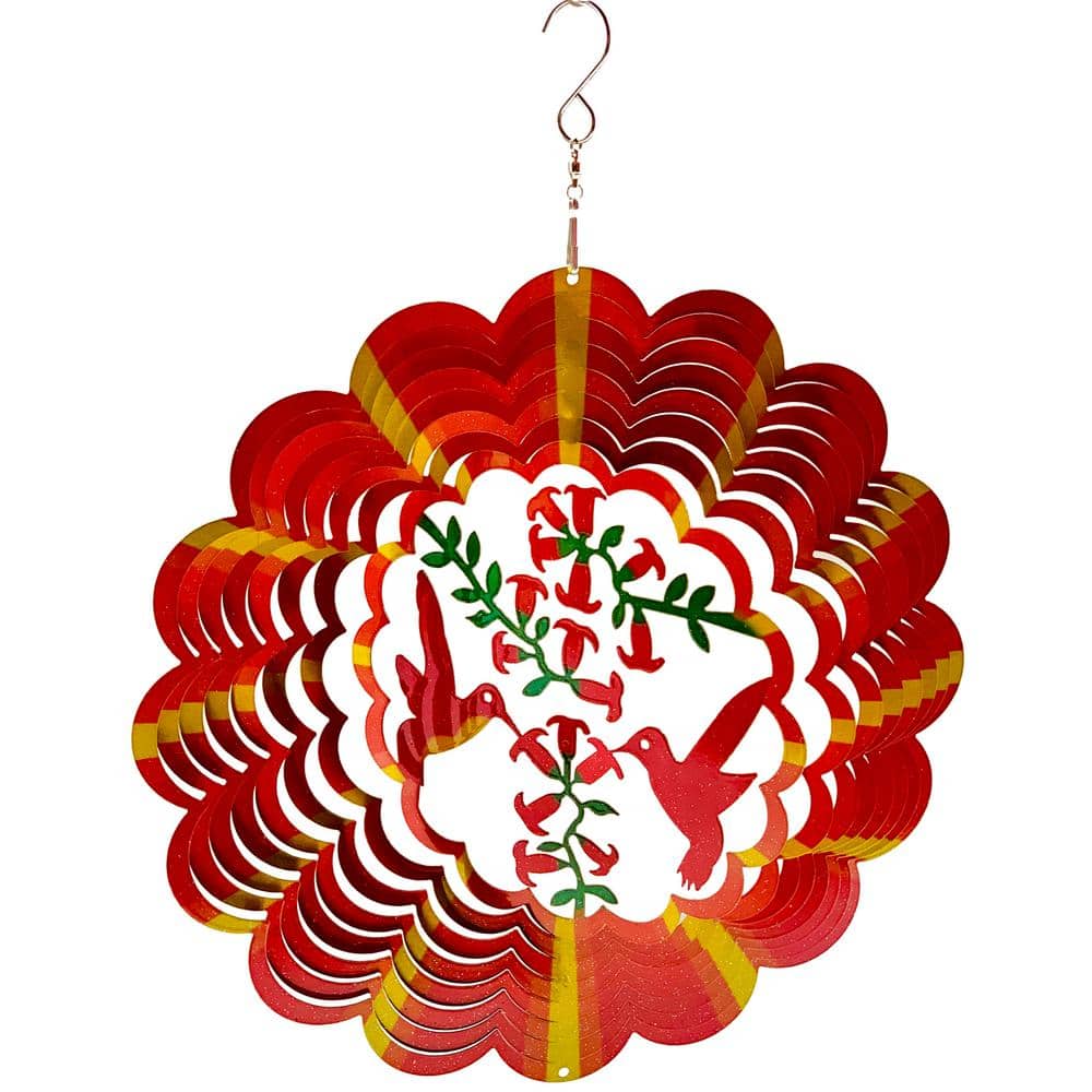 Falkirk Wind 12 in. Stainless Steel Wind Spinner Mandala Humminbirds in Red