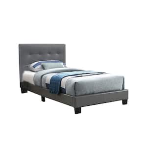 Faux Leather Upholstered Twin Bed in Grey