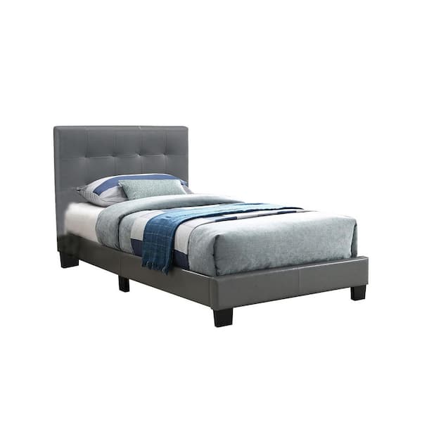 SIMPLE RELAX Faux Leather Upholstered Twin Bed in Grey