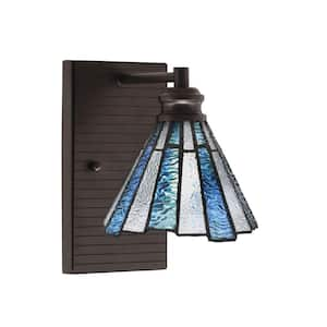 Albany 1-Light Espresso 7 in. Wall Sconce with Sea Ice Art Glass Shade