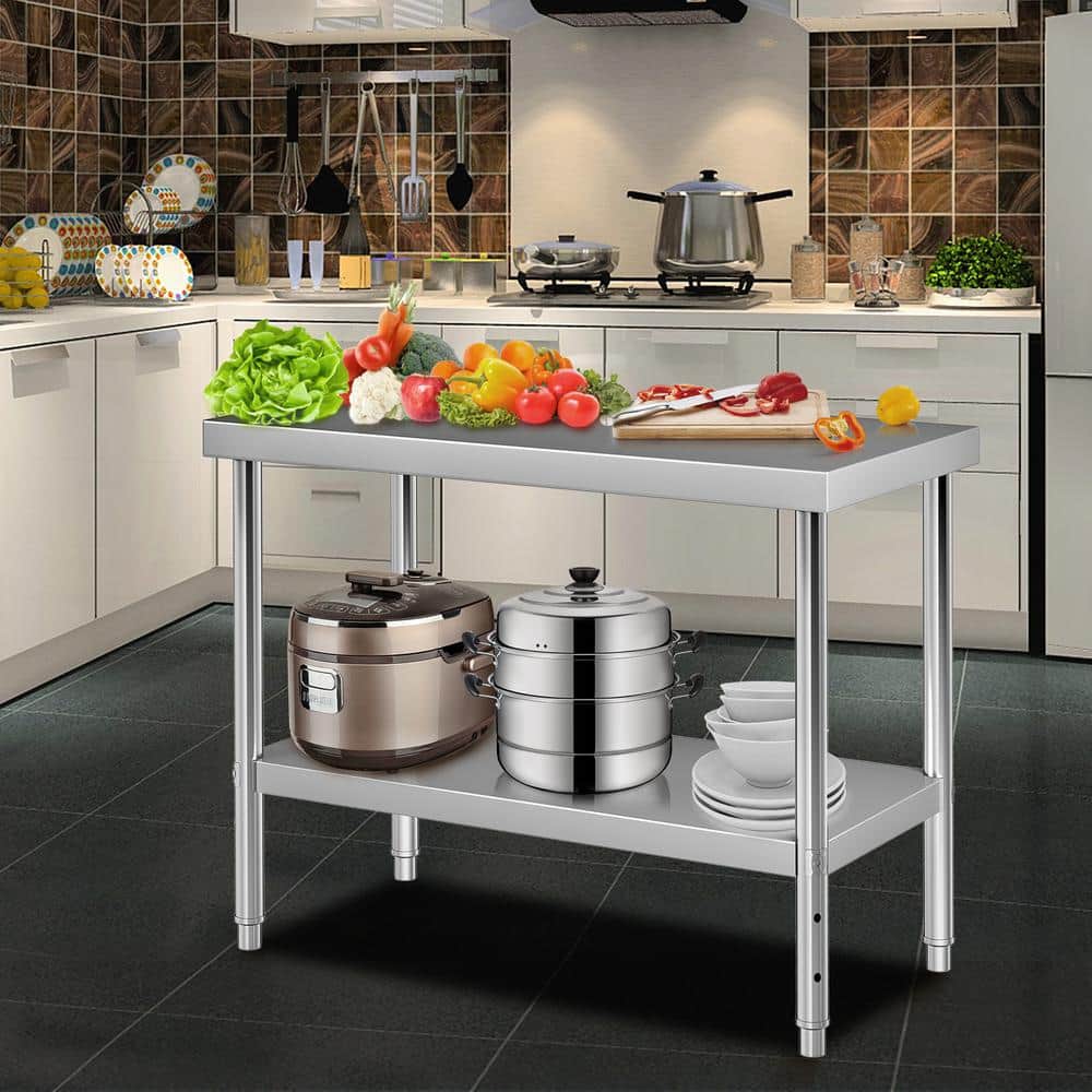 VEVOR Rolling Table 24 x 11.8 in. Stainless Steel Cart with Wheels