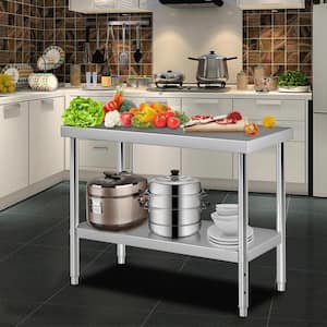 Stainless Steel Prep Table 48x18x34 in. Heavy Duty Metal Worktable with Adjustable Undershelf Kitchen Prep Table,Silver