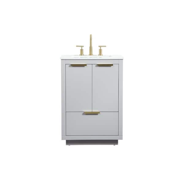 Unbranded Simply Living 24 in. W x 19 in. D x 34 in. H Bath Vanity in Grey with Calacatta White Engineered Marble Top