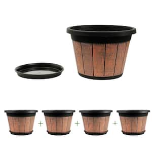Gardenised Rustic Wooden Whiskey Barrel Planter with Durable Medal ...