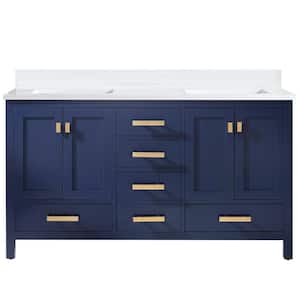 Valentino 60 in. W x 22 in. D Bath Vanity in Blue with Quartz Vanity Top in White with White Basin