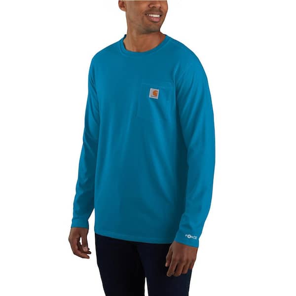 Carhartt Men's XX-Large Marine Blue Cotton/Polyester Force Relaxed Fit Midweight Long-Sleeve Pocket T-Shirt