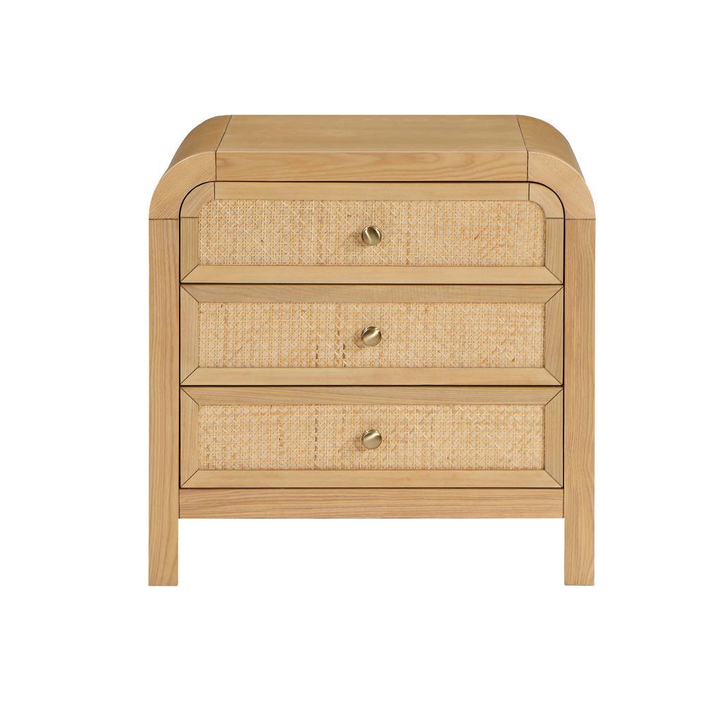 Belmont 3-Drawer Natural Rattan and Oak Nightstand