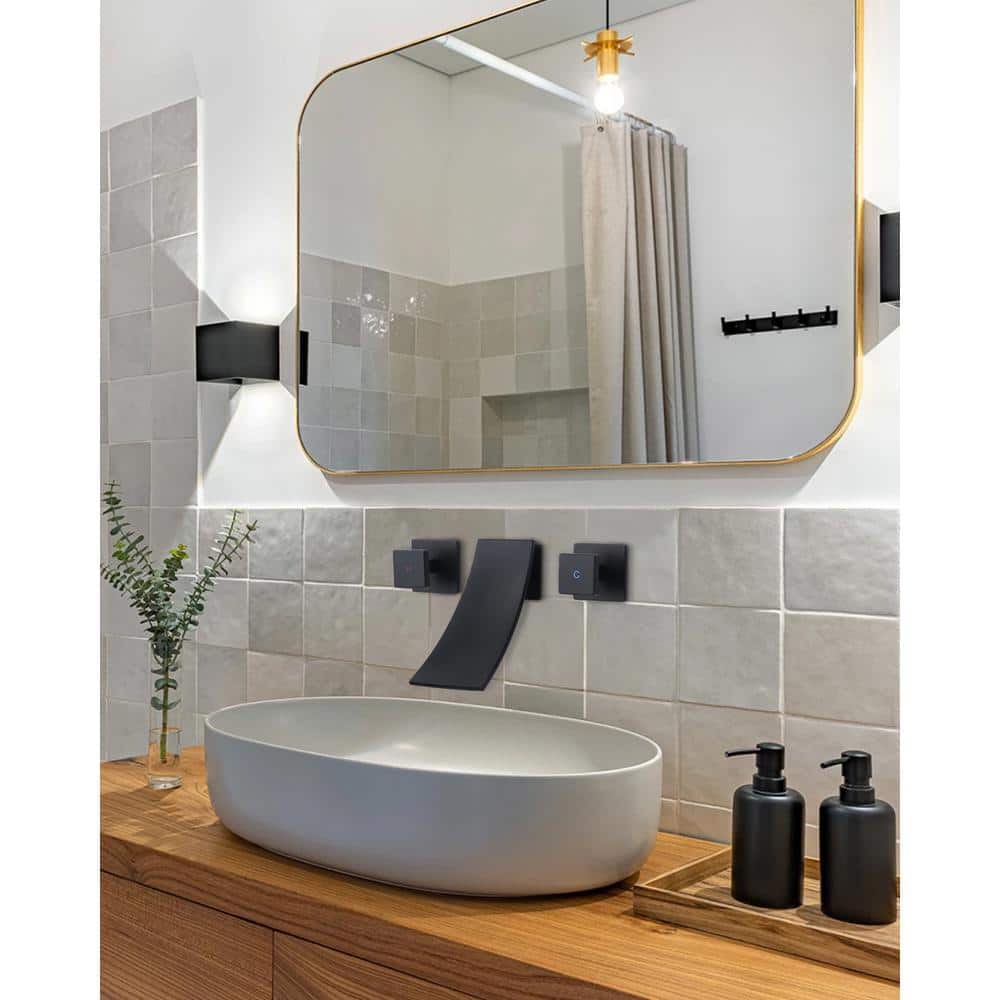 Matte Black Wall Mounted Dual Handle Waterfall Faucet