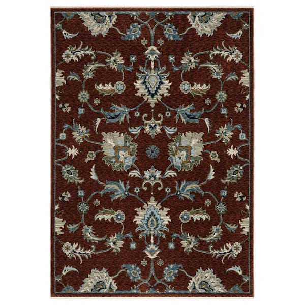 10' X 13' Red Ivory And Teal Oriental Area Rug With Fringe