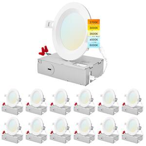 4 in. 10.5W CCT 5 Color Selectable Canless Ultra Thin J-Box Remodel Integrated LED Recessed Light Kit Baffle (12-Pack)