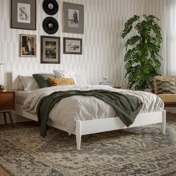 AFI Aria White Solid Wood Frame Full Modern Low Profile Platform Bed