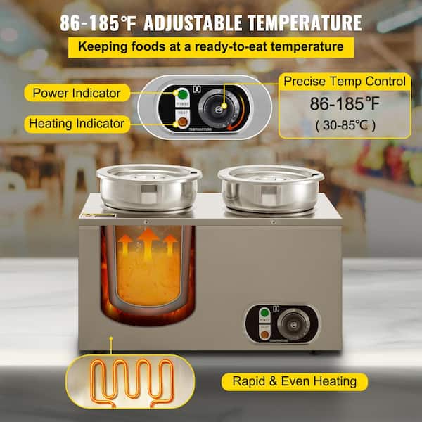 Food Warmer Display Stainless Steel Soup Warmer 14.8QT 110V, 1200W