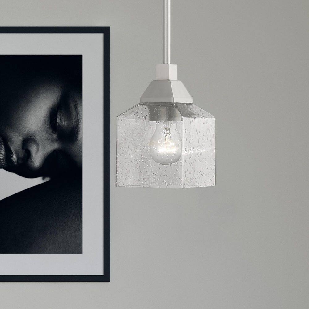 Brushed Nickel Mini Pendant with Clear Seeded Glass Shade