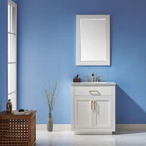 Ivy 30 in. Single Bathroom Vanity Set in White and Carrara White Marble Countertop with Mirror