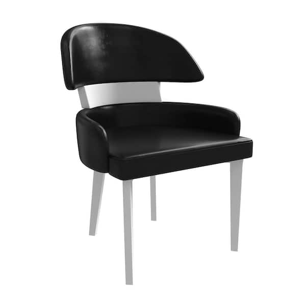 Modern Dining Chairs Leather Seat Curved Open Back with Rubberwood Legs Ethos Collection in Black