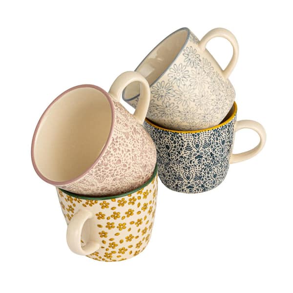 10 oz. Multicolor Floral Print Stoneware Beverage Mugs (Set of 4)