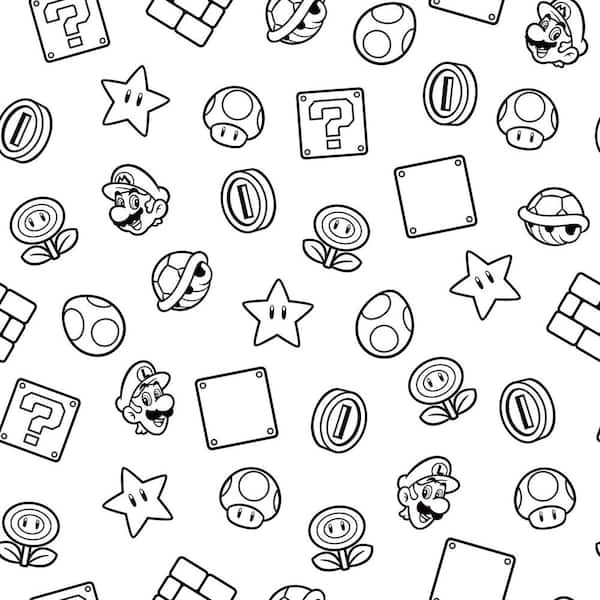 Black and White Abstract Nintendo Super Mario Power Up Icons Peel and Stick Wallpaper Roll