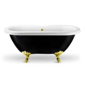 59 in. Acrylic Clawfoot Non-Whirlpool Bathtub in Glossy Black With Polished Gold Clawfeet And Polished Gold Drain