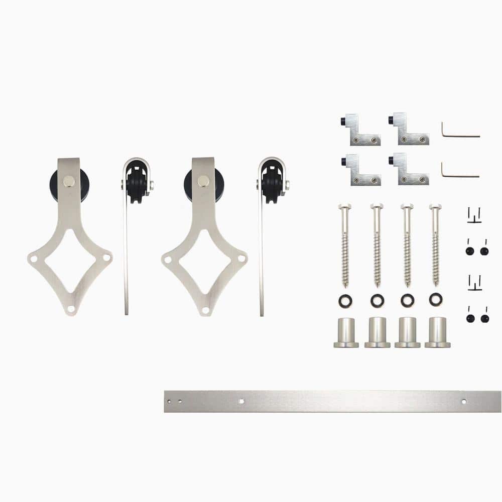 5.5 ft./66 in. Brushed Nickel Non-Bypass Sliding Barn Door Hardware Kit Diamond Design Roller for Double Doors price history on PriceWatchPro