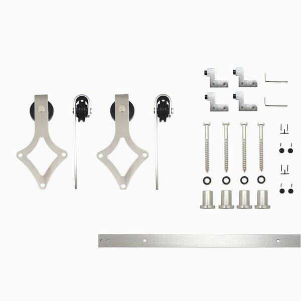 HOMACER 5.5 ft./66 in. Brushed Nickel Non-Bypass Sliding Barn Door Hardware Kit Diamond Design Roller for Double Doors