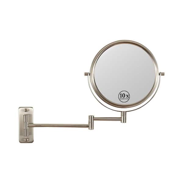 Unbranded 8 in. W x 8 in. H Magnifying Wall Mounted Bathroom Makeup Mirror with Extension Arm in Brushed Nickel