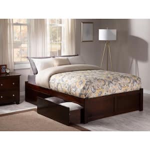 Concord Walnut Queen Platform Bed with Flat Panel Foot Board and 2-Urban Bed Drawers