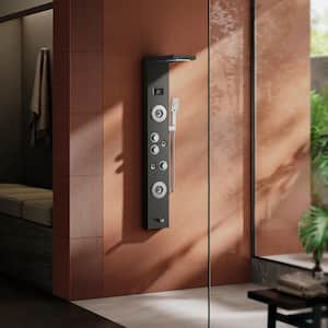 55 in. 6-Jet Rainfall Waterfall Shower Panel System with LED Adjustable Shower Head and Mist Massage Head in Matte Black