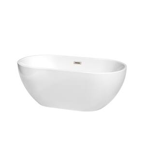 Brooklyn 60 in. Acrylic Flatbottom Bathtub in White with Brushed Nickel Trim