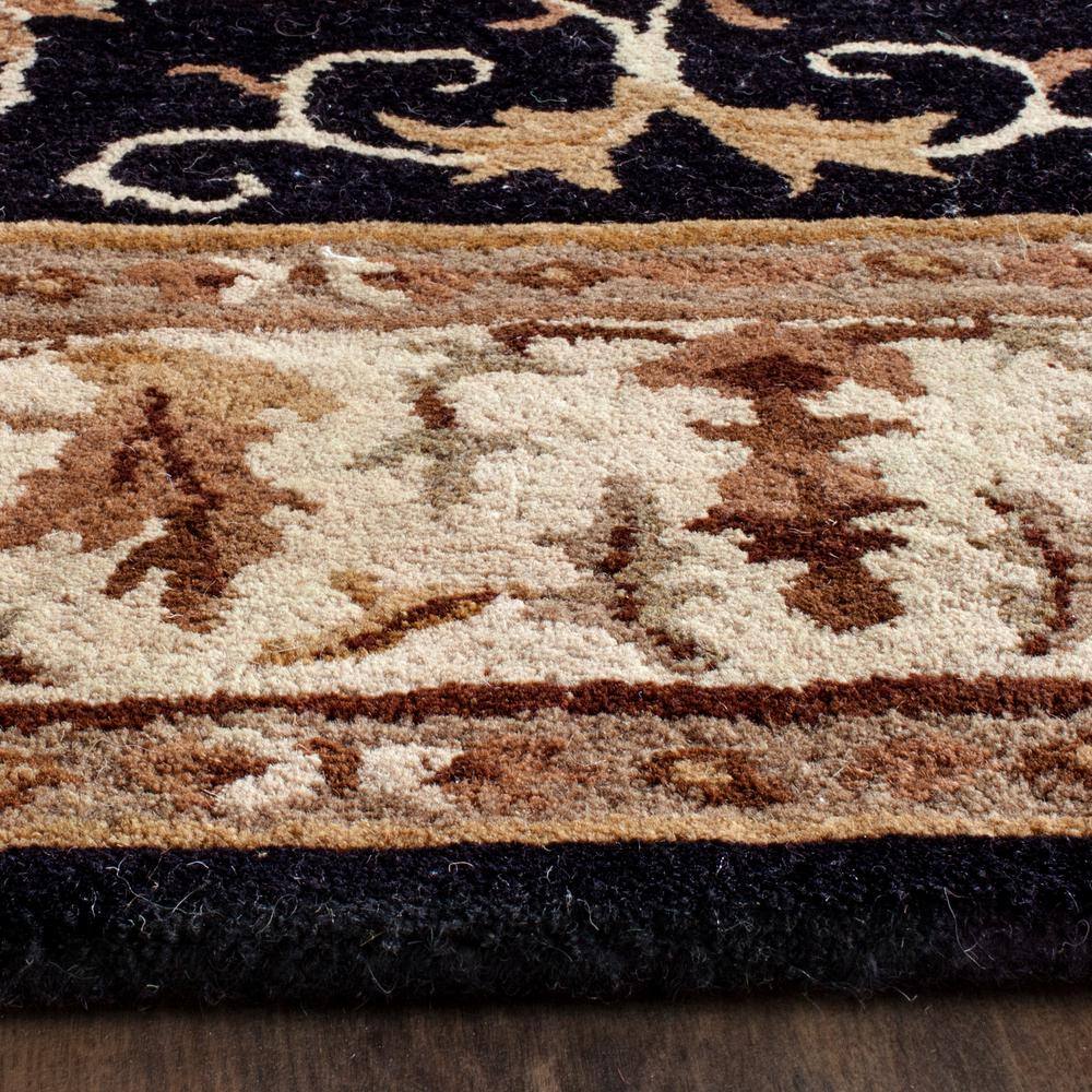 Black and Ivory Floral Wool Handmade 4' x 6' Area Rug