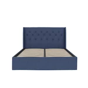 Her Majesty Bed with Storage, Queen, Blue Linen