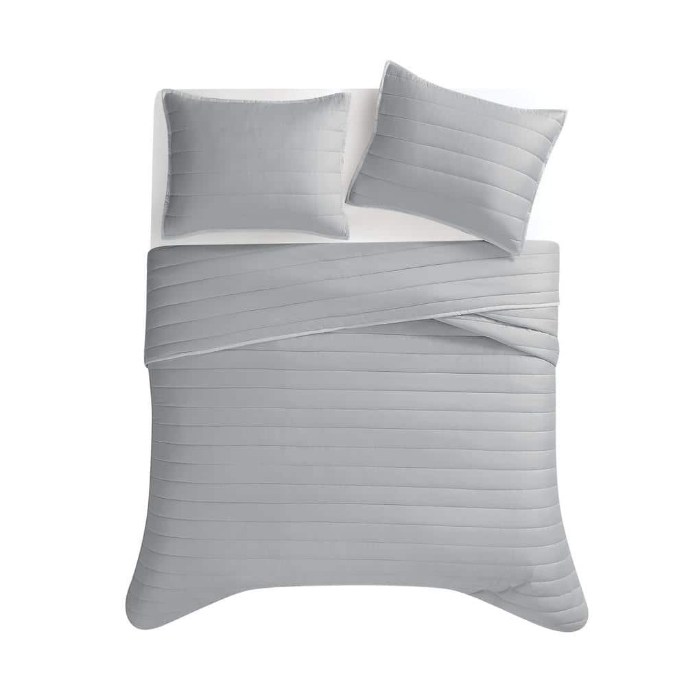 Gray Cotton Sateen King Quilt Set with Shams