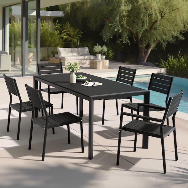 black patio dining table with umbrella hole Outsunny Rectangle Steel for 6, Outdoor Dining Table Hole, Unlike real wood Kozyard 37" Square Outdoor Dining