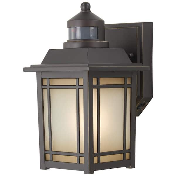 Home Decorators Collection Port Oxford 10.6 in. 1-Light Oil Rubbed Chestnut Motion Sensing Hardwired Outdoor Wall Light Lantern Sconce