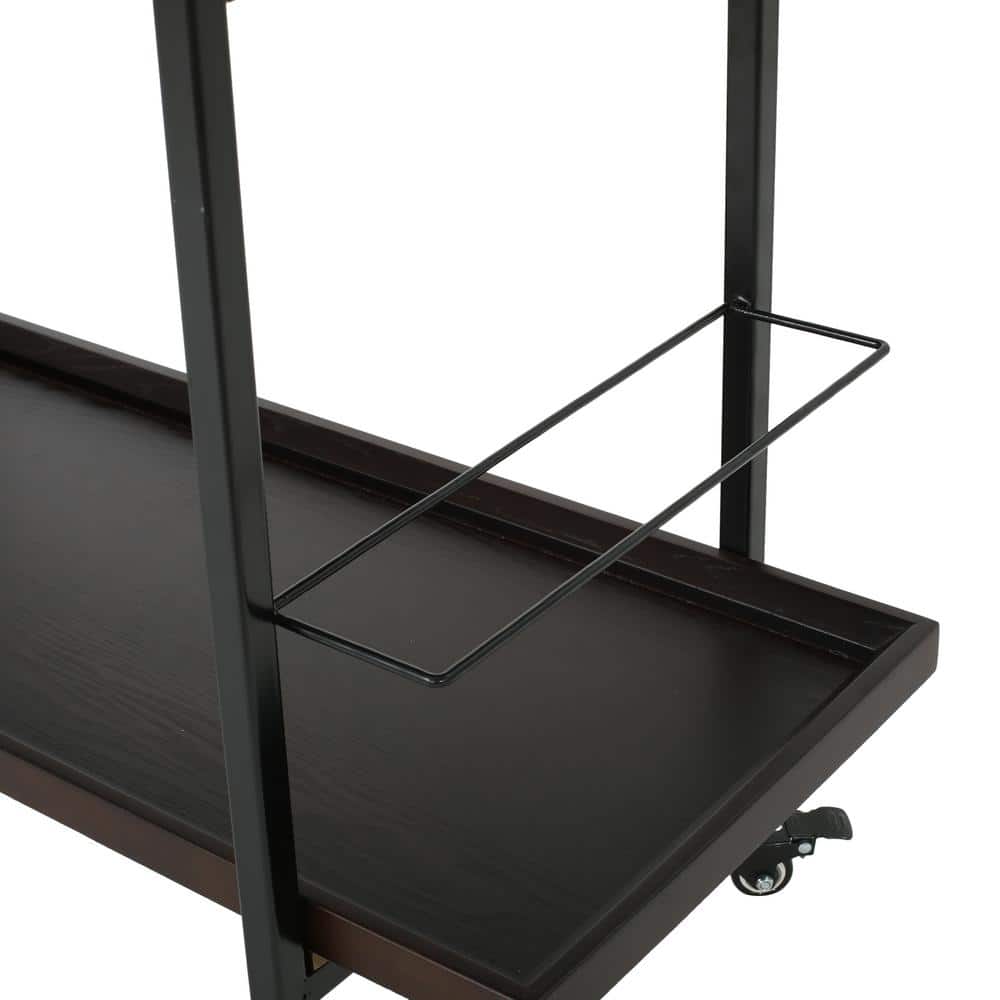 Gerard Dark Walnut Industrial Wood Bar Cart with Storage