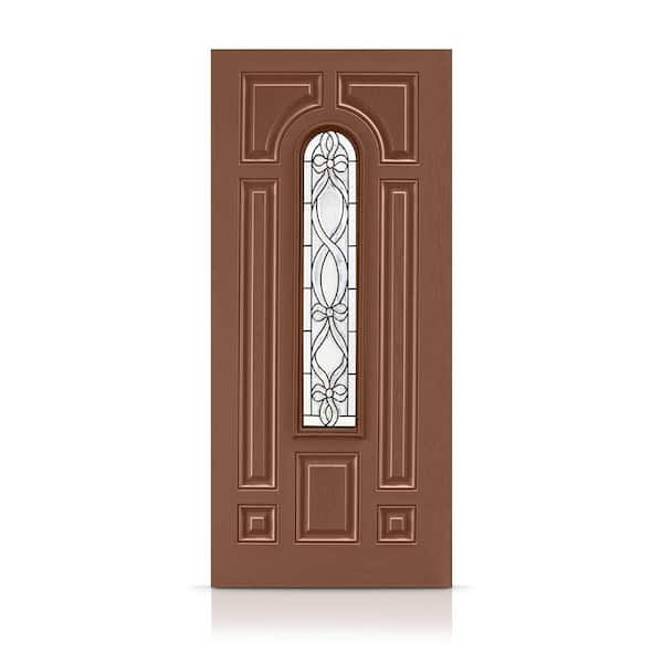 36 in. x 80 in. Reversible Decorative Glass cherry Modern Exterior Fiberglass Front Door Slab Door
