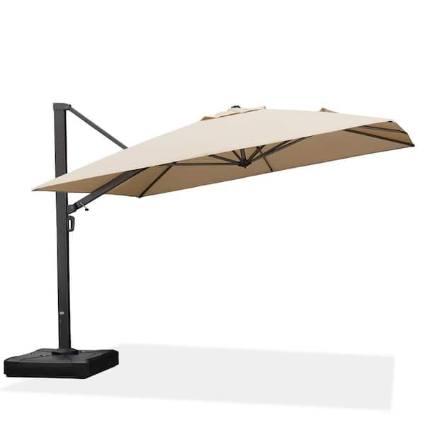 PURPLE LEAF 11 ft. Square Aluminum Large Outdoor Cantilever 360° Rotation Patio Umbrella with Base in Ground, Beige