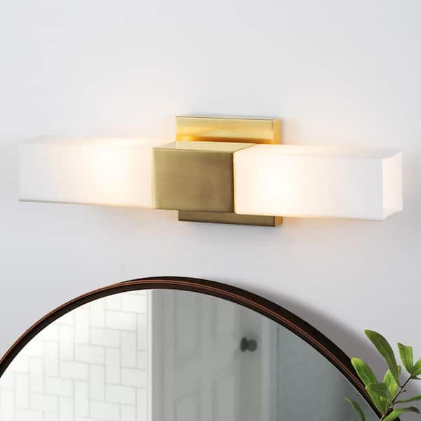 C Cattleya 2-Light Gold Finish Wall Sconce Vanity Light with White Glass Shade