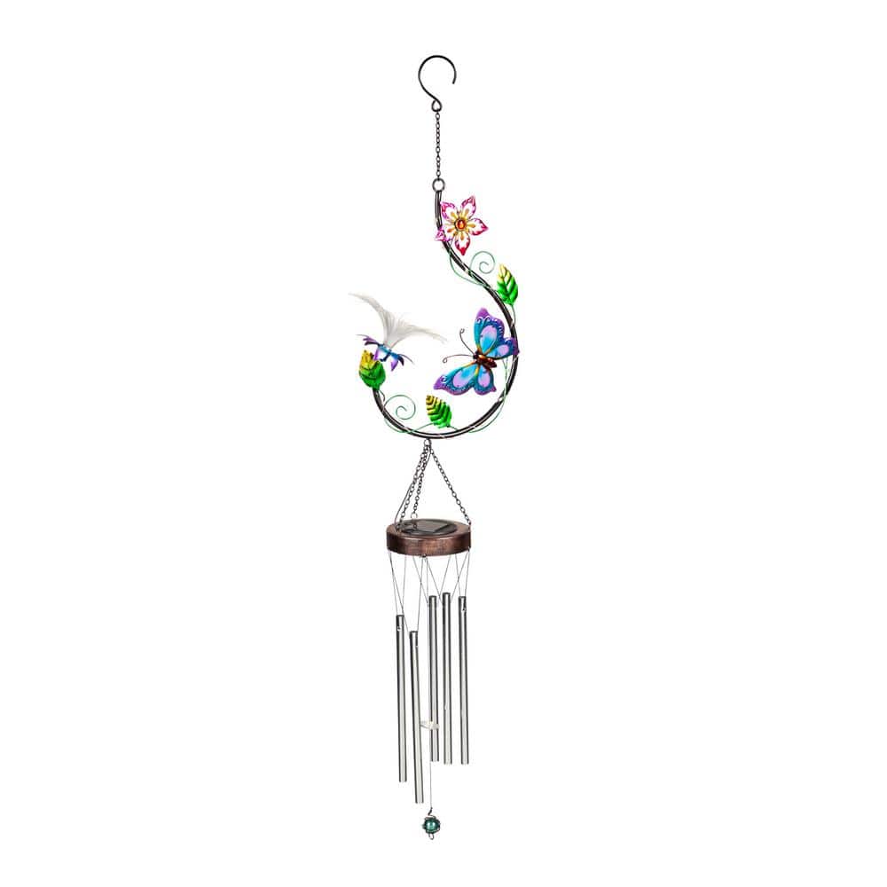 Evergreen Enterprises 41 in. Solar Metal Wind Chime, Butterfly and Flower  2SP8271 - The Home Depot