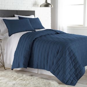 Brickyard Dark Blue King Microfiber Quilt and Sham Set